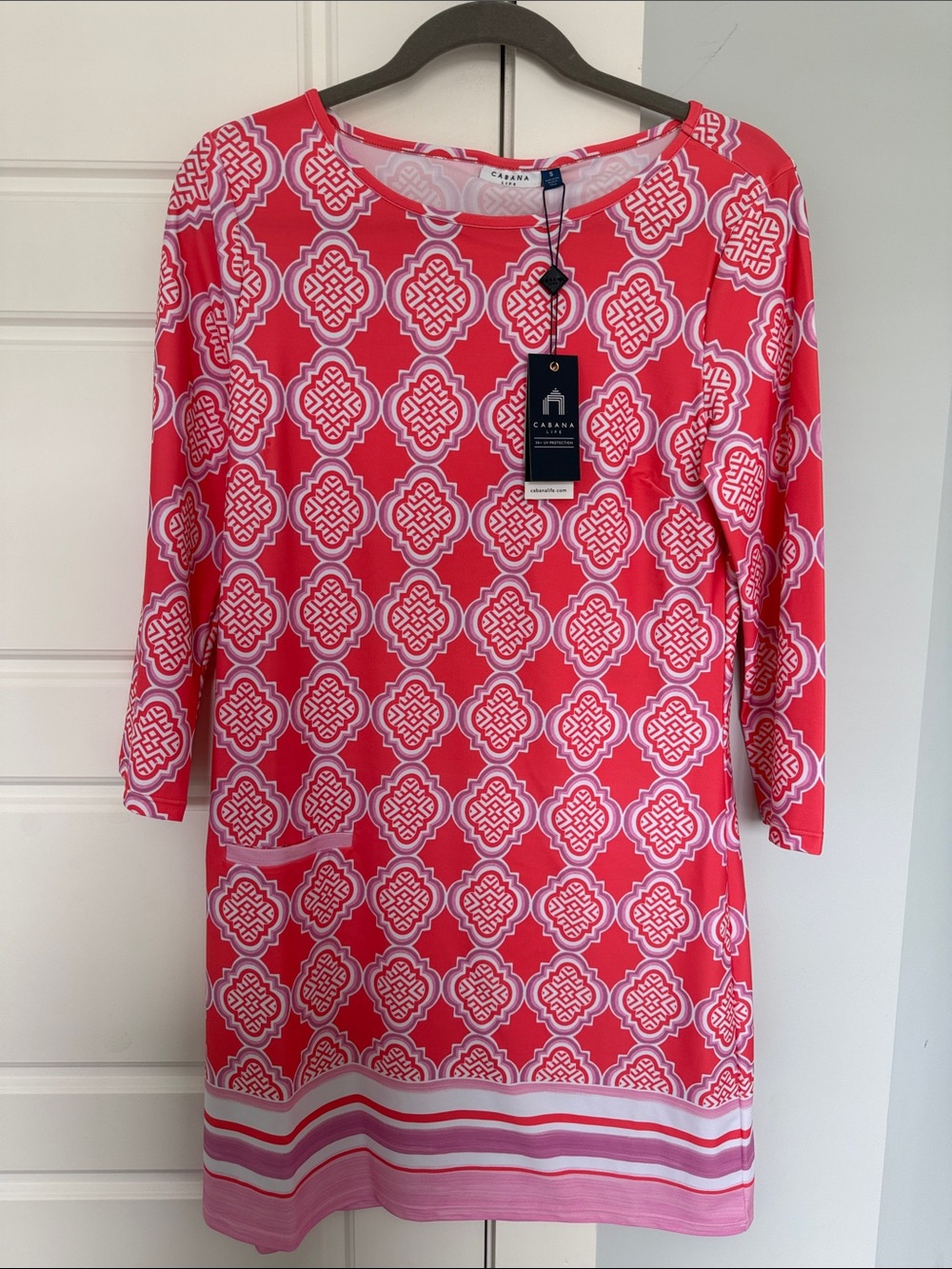 Cabana Life Pink Coral 3/4 Sleeve Shift Dress - Sz Small (NWT)